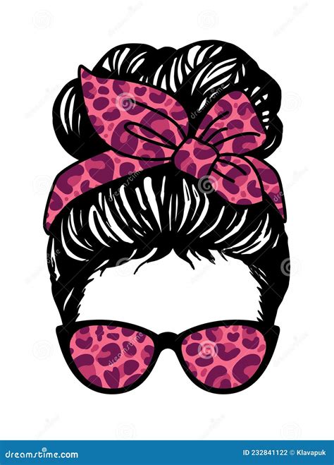 Messy Bun, Girl With Patriotic Messy Bun And Glasses, American Flag Bandana Cartoon Vector ...