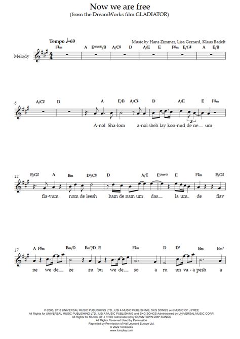 now we are free - PDF free sheet music