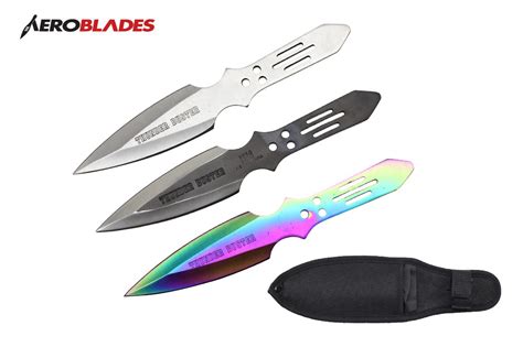 6.5" 3 Pcs Set Thunder Buster Throwing Knife Silver Black Rainbow Color with Sheath: Throwing ...