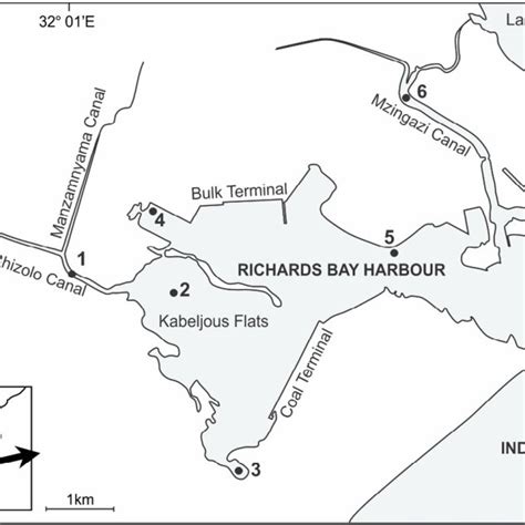 Map of Richards Bay Harbour on the KwaZulu-Natal coastline, South ...