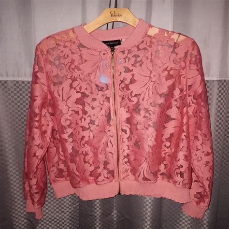 Lane Bryant pink floral full zip lace Bomber... - Depop