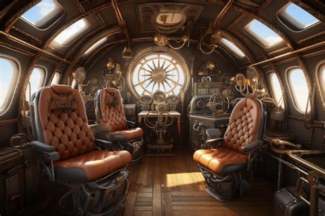 Premium AI Image | Technological interior of an airship steampunk style Generative AI