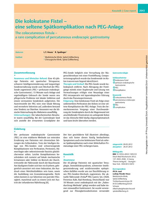 (PDF) The colocutaneous fistula - a rare complication of percutaneous endoscopic gastrostomy