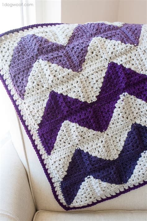 Granny Squares Chevron Afghan Crochet Pattern - One Dog Woof