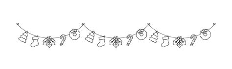 Christmas Garland Outline Doodle Vector Illustration, Christmas ...