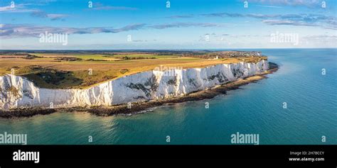 Aerial view of the White Cliffs of Dover. Close up view of the cliffs ...