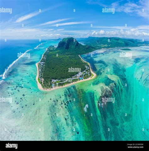 Aerial view of Mauritius island panorama and famous Le Morne Brabant ...