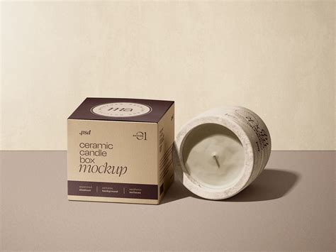 Candle Mock-Up with Box Packaging Mockup Free Download