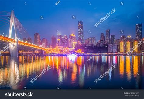 Chongqing City Night View Skyline Architectural Stock Photo 1229527075 ...