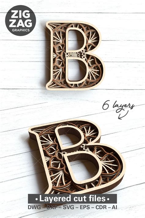 3D Layered mandala letter B svg cut file