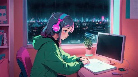 Premium AI Image | Anime Lofi Girl Relaxing Study Session with Chill Vibes