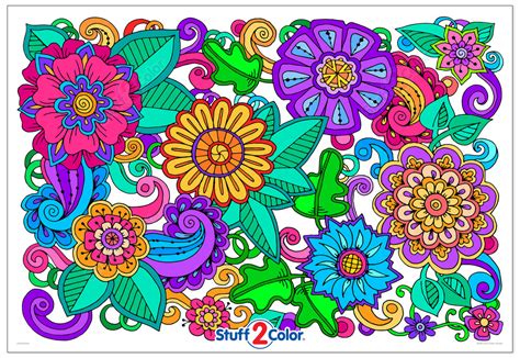 Giant Flower Doodle - Big Coloring Poster - Stuff2Color