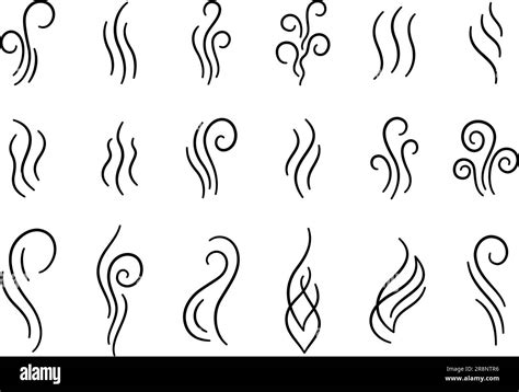 Doodle smoke icons set. Water steam symbols. Hand drawn hot vapors. Line air smell symbols ...