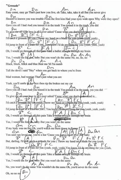 Grenade (Bruno Mars) Guitar Chord Chart Guitar Chords And Lyrics ...