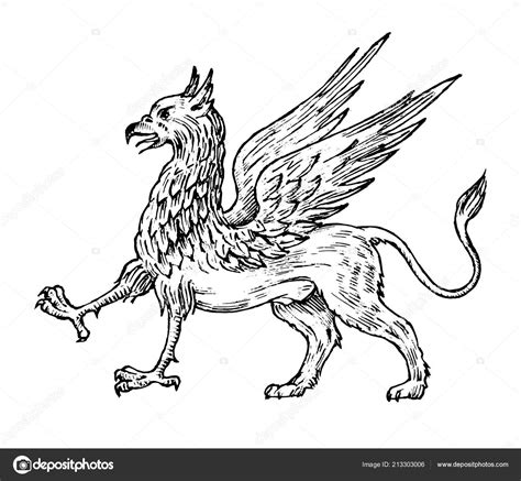 Mythological animals. Mythical antique Griffin. Ancient Birds, fantastic creatures in the old ...