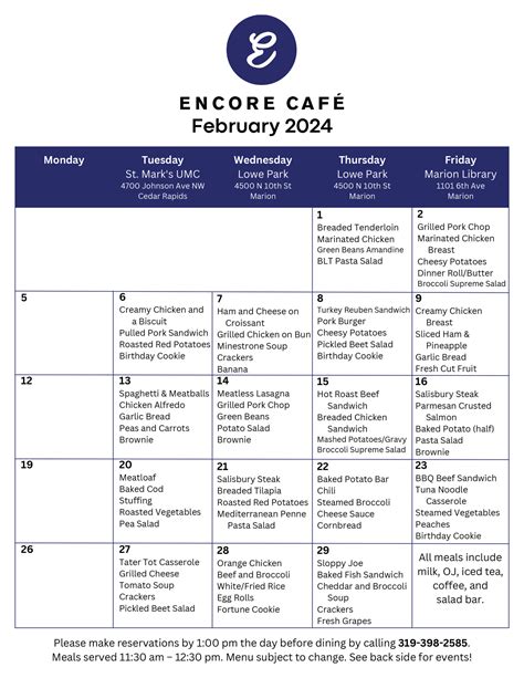 Encore Café Menu — Heritage Area Agency on Aging