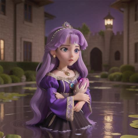 Anime Art, Grieving young princess, cascading lavender hair, in a ...