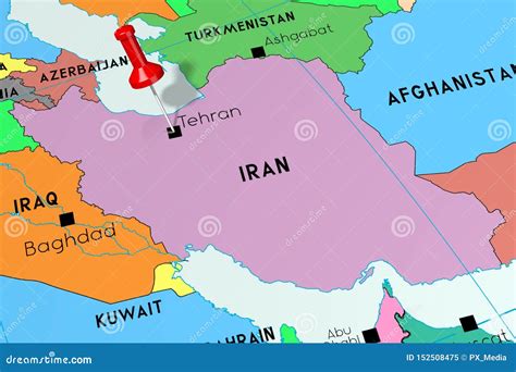 Iran, Tehran - Capital City, Pinned on Political Map Stock Illustration - Illustration of east ...