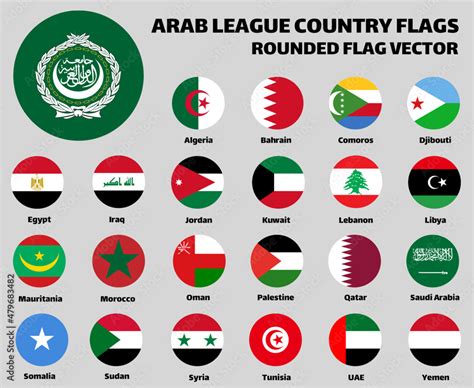 The Arab League Country Flags Set Collection. Rounded Flat Vector Stock Vector | Adobe Stock