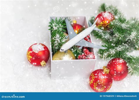 Travel for Christmas. Airplane with Christmas Decor Stock Image - Image ...