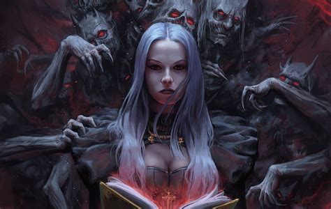 1080P free download | Demon's book, art, demon, fantasy, girl, luminos ...