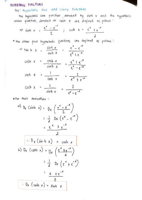 SOLUTION: Hyperbolic functions - Studypool