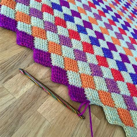 How To Crochet Tunisian Entrelac Stitch Blanket