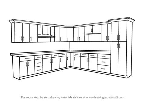 Learn How to Draw Kitchen Cabinets (Furniture) Step by Step : Drawing Tutorials