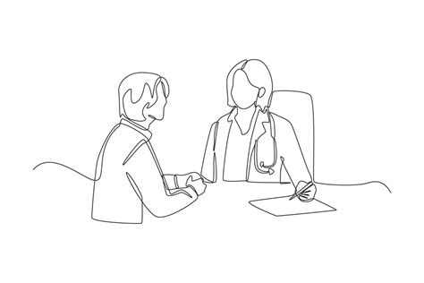 Continuous one line drawing patient having consultation about Disease Symptoms with female ...