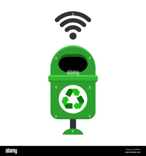 Smart trash can. Recycle bin with network signal. Internet of things ...