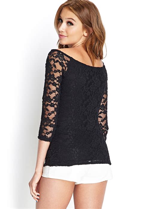 Lyst - Forever 21 Fitted Floral Lace Top in Black