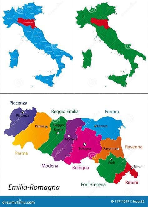 Emilia Romagna Vector Map Silhouette With Provinces Isolated On White ...