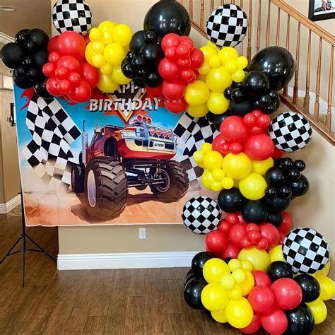 Buy 150PCS Race Car Balloons Arch Garland Kit Racing Car Birthday Party Checkered Foil Balloons ...