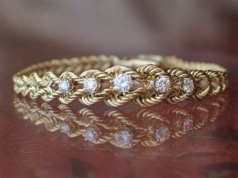 Estate, Vintage 14k Yellow Gold Diamond Bracelet. from shortstack on Ruby Lane