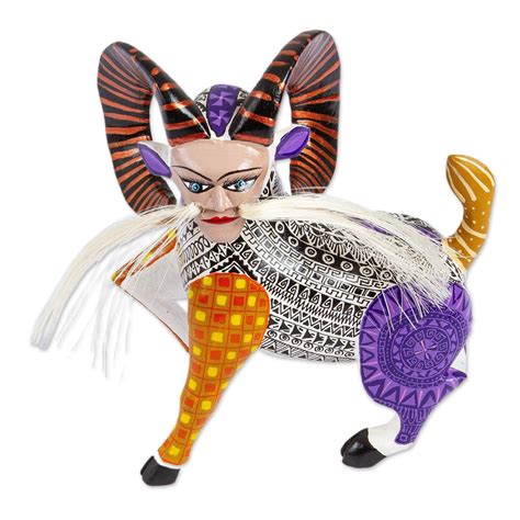 Hand-Carved Wood Alebrije Ram Sculpture from Mexico - Mythic Ram | NOVICA