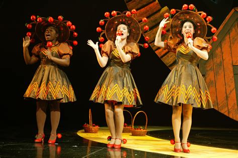 The Wizard Of Oz Apple Tree costumes on stage. Costume Designer: Peter McKintosh. Photo by Ro ...
