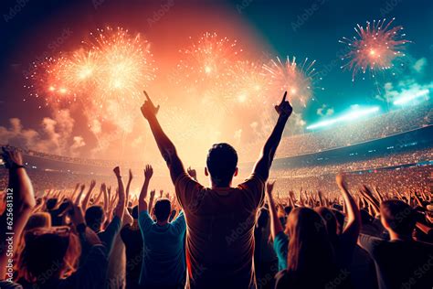 Fans celebrate in Stadium Arena night fireworks Stock Illustration ...