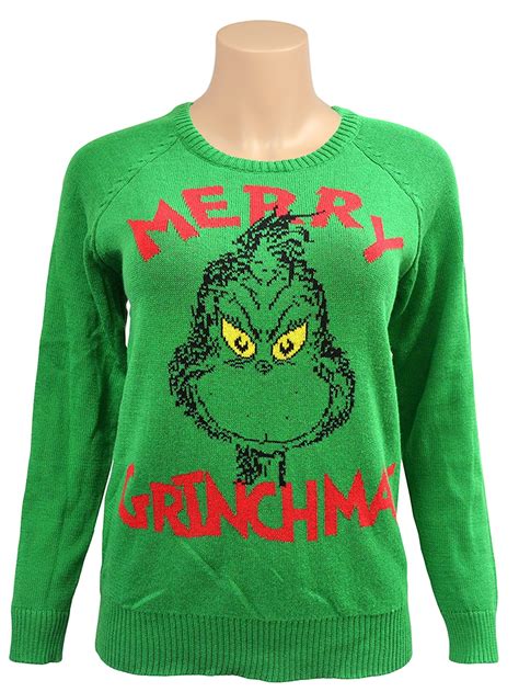 Juniors The Grinch Merry Grinchmas Knitted Ugly Christmas Sweater Green ...