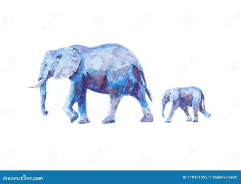 Mother and baby elephants stock illustration. Illustration of painting - 110161055