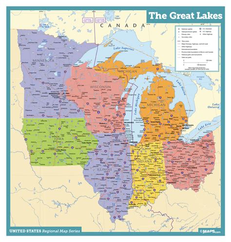 Great Lakes States Wall Map | Maps.com.com