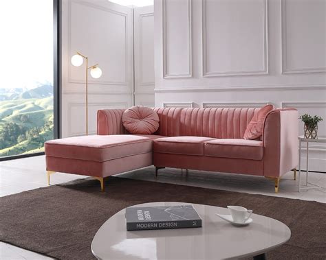 Rachel Pink Velvet Fabric Modern Sectional by VIG | Choice Custom Home ...