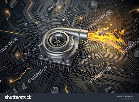 Cpu Microchip Turbocharger Fire Flame On Stock Illustration 2154436615 ...