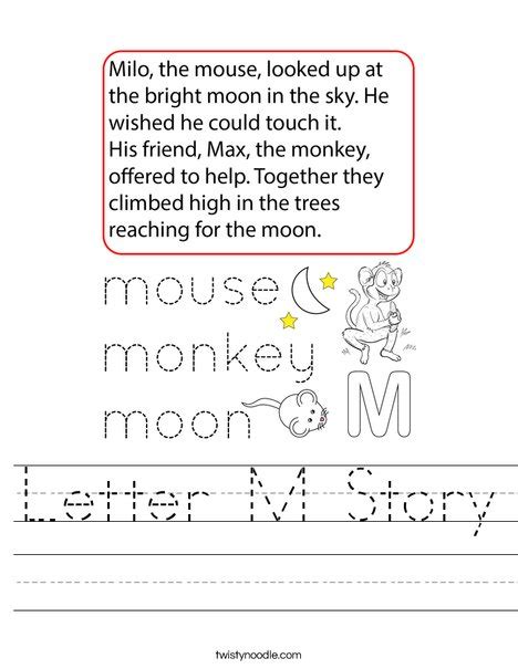 Letter M Story Worksheet - Twisty Noodle