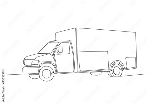 Continuous line drawing of modern trailer truck. Cargo delivery service vehicle transportation ...