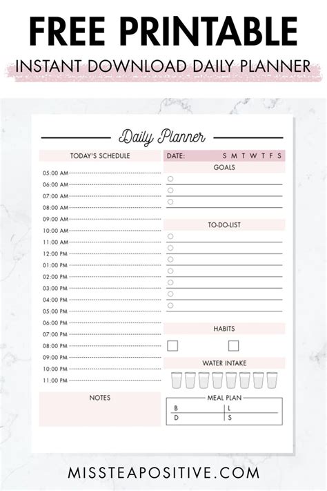 FREE Daily Planner Printable PDF | Miss Tea Positive | Free daily planner, Study planner ...