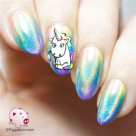 PiggieLuv: Holo rainbow unicorn nail art