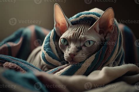 Kitten under a blanket. The cat is resting warm under the plaid. . 22452029 Stock Photo at Vecteezy