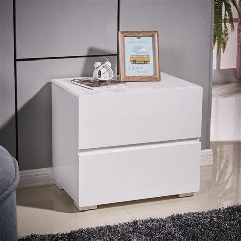 High Gloss White Bedside Table Nightstand With 2 Drawers | Buy Bedside Tables - 710288