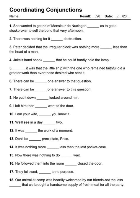 Worksheets For Coordinating Conjunctions