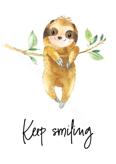 Keep Smiling Sloth Quote Print | Art prints | Nursery Wall Art | Quote ...